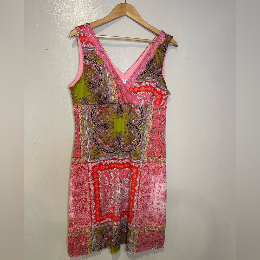 Target Xhilaration Vibrant Pink and Green Paisley Mini Dress